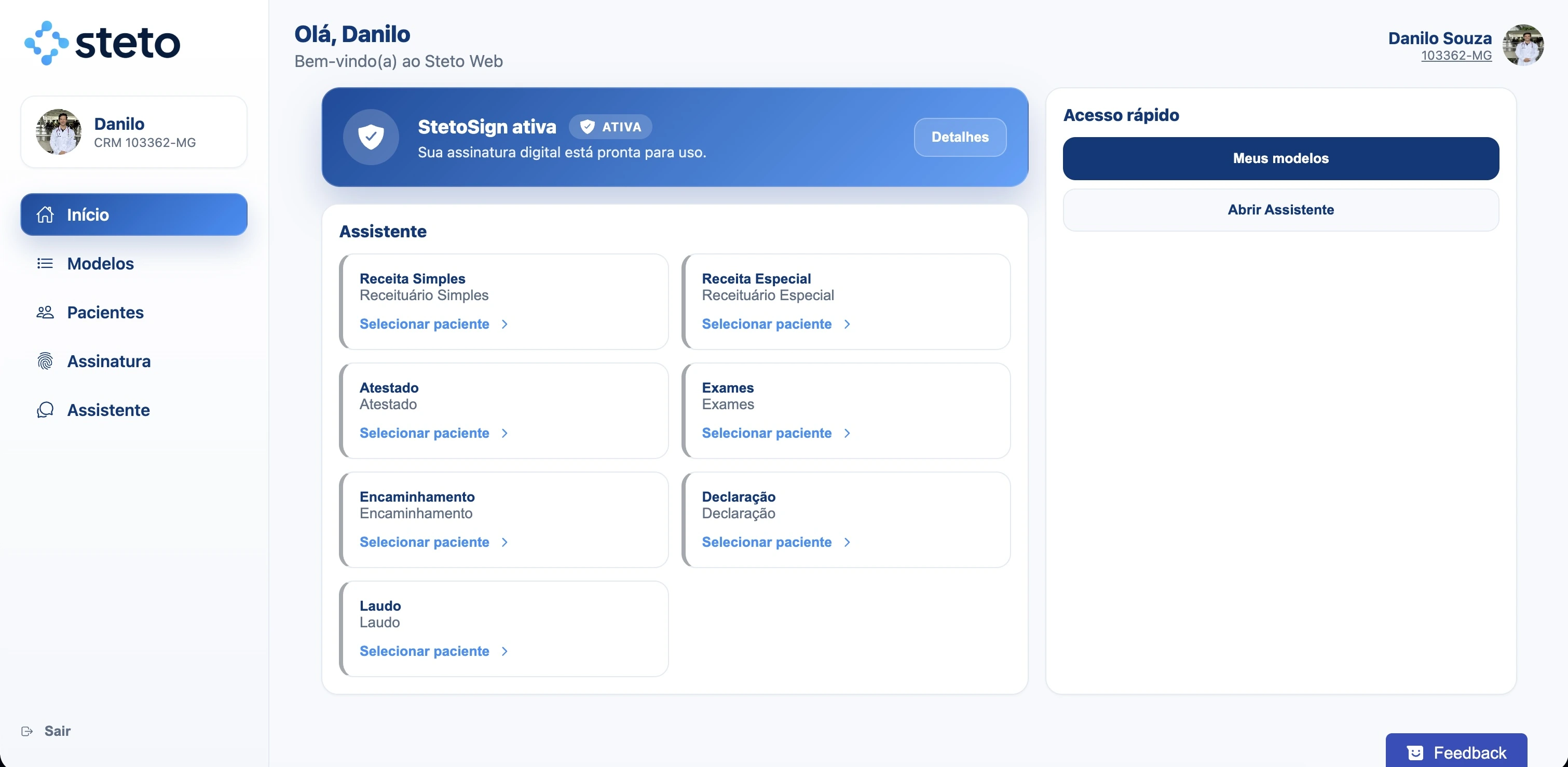 Interface web da Steto